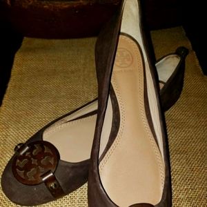 Tory Burch Dark Chocolate Suede Leather Gabrielle Ballerina Flats 7~new